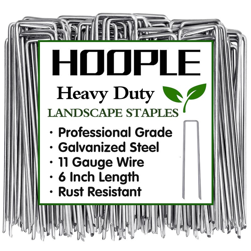 HOOPLE 200Pack 6 Inch 11 Gauge Galvanized Landscape Staples,Stakes for Outdoor Decorations, Anti-Rust Staples for Weed Barrier Fabric, U-Shaped Tent Stakes (200) - Image 1